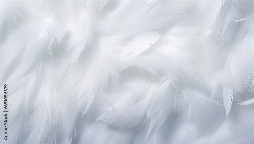Fototapeta premium Softness closeup design light soft white feather bird fluffy textured pattern background