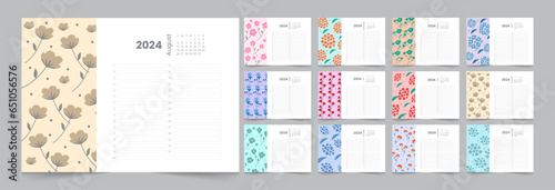 Set of Japanese Flower Monthly Calendar 2024 12 Month