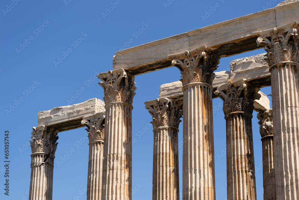 Temple of Olympian Zeus columns closeup in daylight, Athens