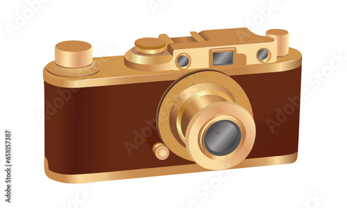 Realistic photo camera. Retro vintage style. Cartoon illustration. Transparent background