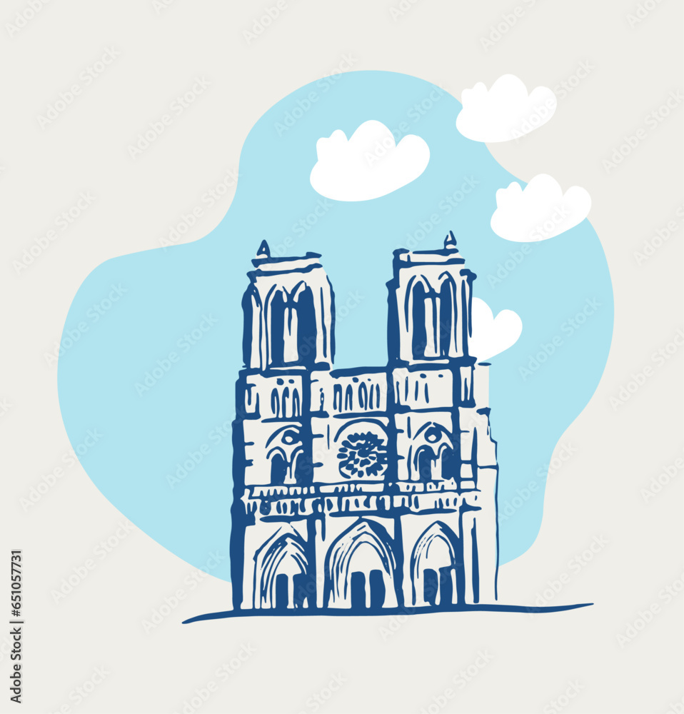 Fototapeta premium Notre Dame de Paris , travel , tourism, Paris, church, monument, french architecture, old building, cityscape, sketch