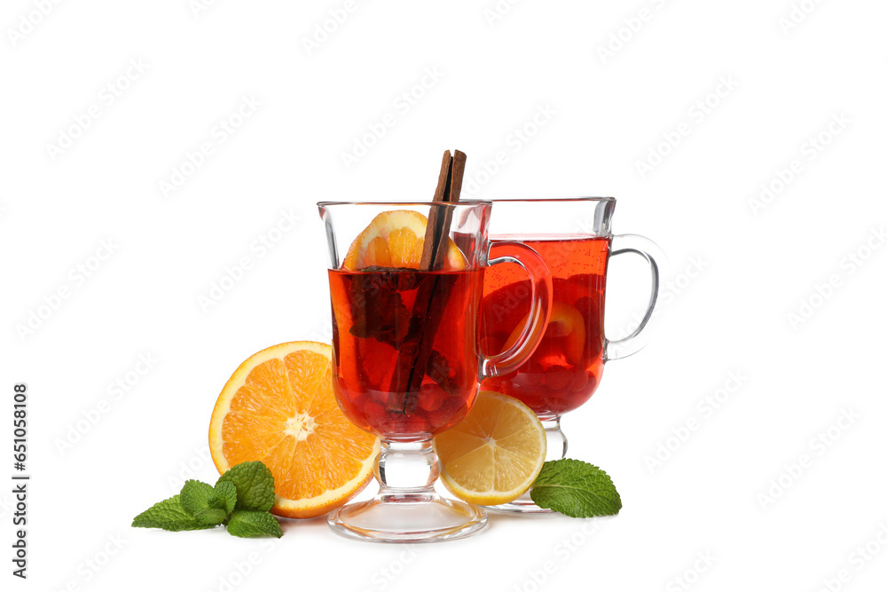 Concept of hot drink - berry and fruit tea, isolated on white background Concept of hot drink - berry and fruit tea, isolated on white background
