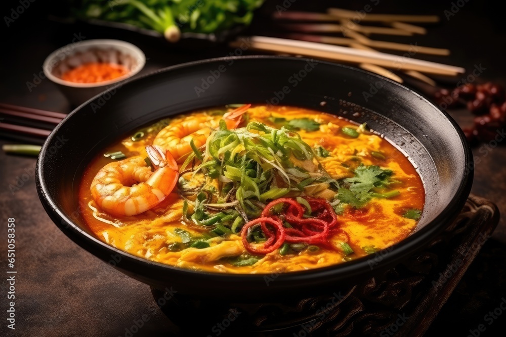 Sour soup made of tamarind paste with shrimps and vegetable