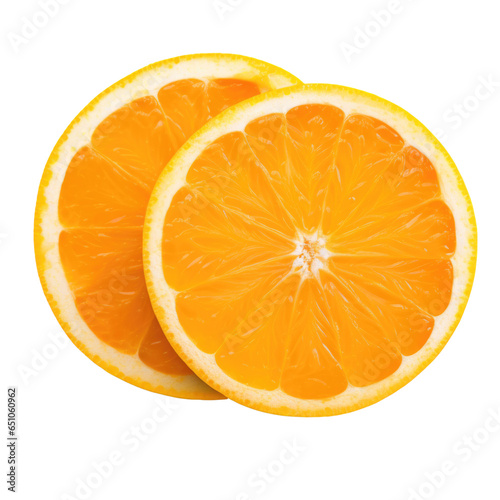 Two slices of fresh orange isolated on white background