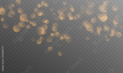 Isolated Abstract Golden Shining Bokeh on Transparent Background. Christmas or Decoration Background