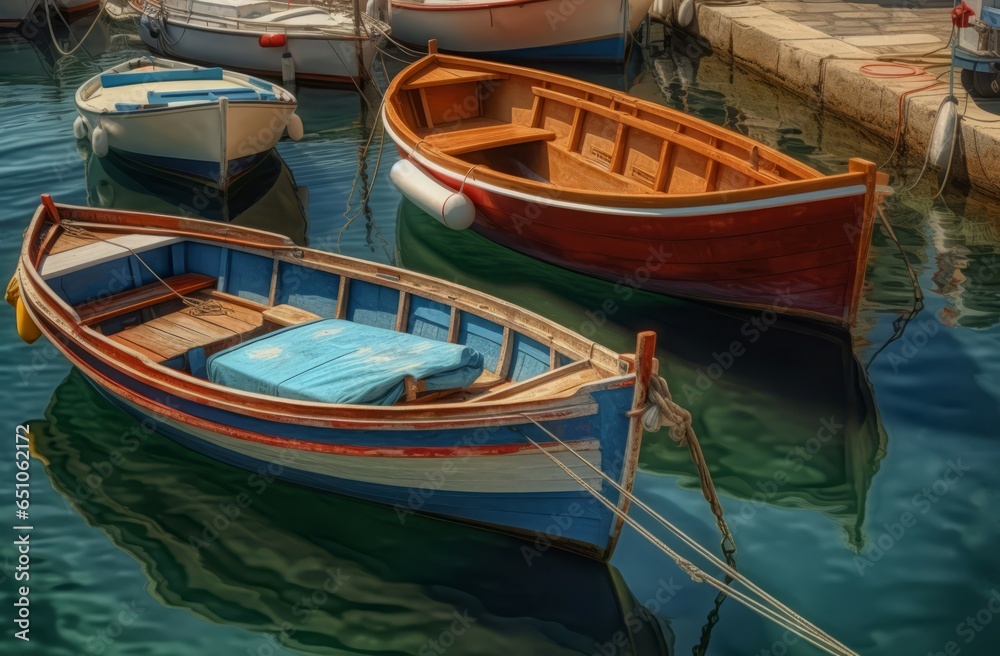 Wood boats port. Generate Ai