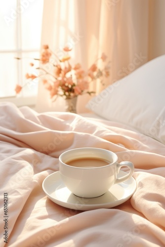 Cozy photo. A cup of coffee, a blanket by the window