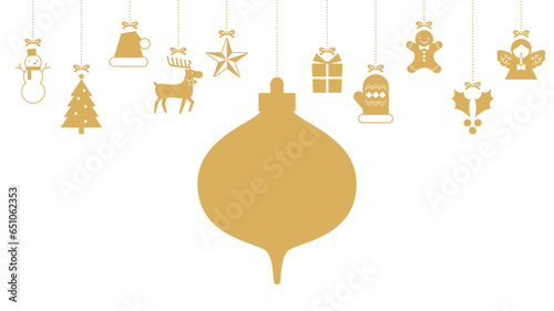 クリスマスの飾りが吊り下げられた背景イラスト　金色　ゴールド