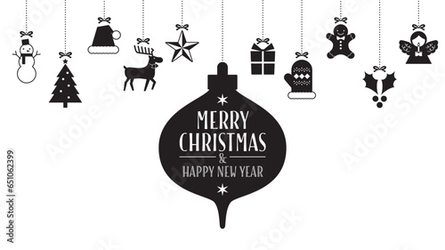 クリスマスの飾りが吊り下げられた背景イラスト　黒
