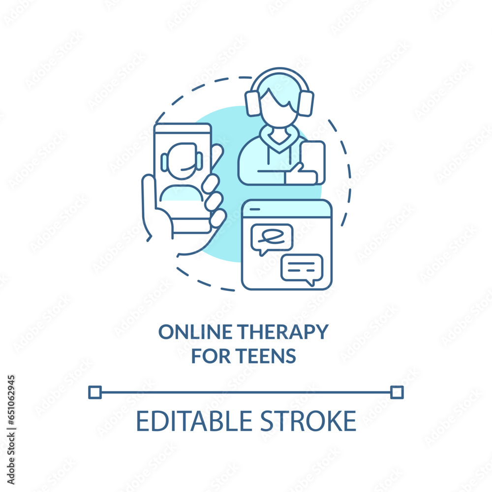2D editable online therapy for teens thin line blue icon concept, isolated vector, monochromatic illustration representing online therapy. 2D editable online therapy for teens thin line blue icon concept, isolated vector, monochromatic illustration representing online therapy.