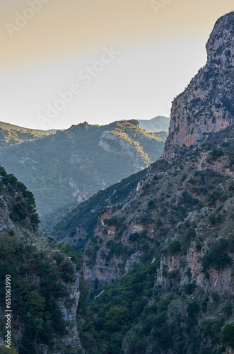 Natural scenery from the famous Ridomo gorge in Taygetus Mountain. located near Kentro Avia and Pigadia Villages in Mani area, Messenia, Greece
