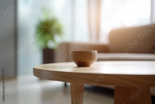 Wooden table living room. Generate Ai