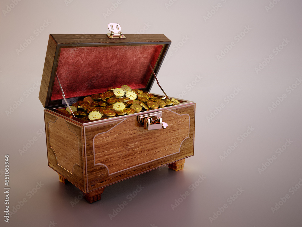 Obraz na plátně Open treasure chest full of gold. 3D illustration