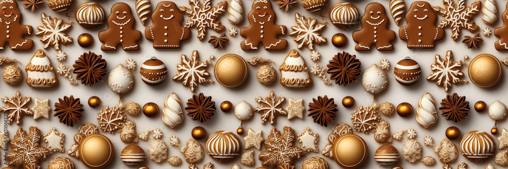 Seamless. A background image featuring Christmas desserts against a white background, creating a festive atmosphere, making it ideal for showcasing holiday treats. Photorealistic illustration Seamless. A background image featuring Christmas desserts against a white background, creating a festive atmosphere, making it ideal for showcasing holiday treats. Photorealistic illustration