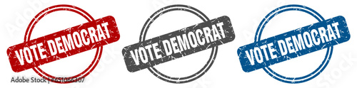 vote democrat stamp. vote democrat sign. vote democrat label set photo