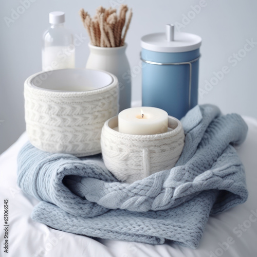  A cozy photo of some winter-themed cosmetic products 