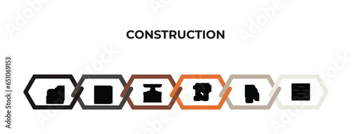 derrick with ball, brickwall, derrick with load, nail gun, home key, birck wall outline icons. editable vector from construction concept. infographic template. photo