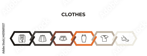 tulle skirt, chino shorts, pilot sunglasses, harem pants, lyocell shirt dress, long sleeveless dress outline icons. editable vector from clothes concept. infographic template.