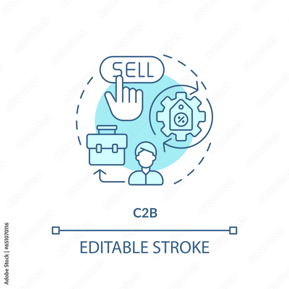 2D editable blue icon C2B concept, simple monochromatic isolated vector, C2C thin line illustration. 2D editable blue icon C2B concept, simple monochromatic isolated vector, C2C thin line illustration.