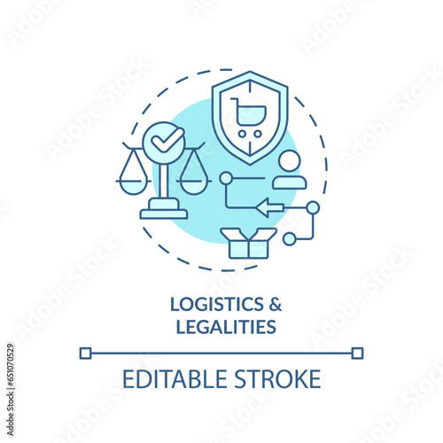 2D editable blue icon logistics and legalities concept, simple monochromatic isolated vector, C2C thin line illustration.