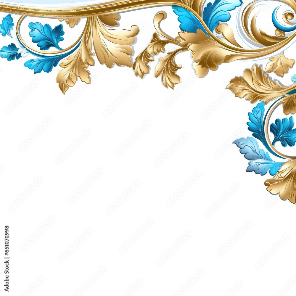 Obraz premium Azure gold luxury decorative Filigree Elaborate on white Background, AI Generated