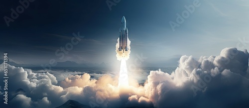 Rocket launching to the space background. photo