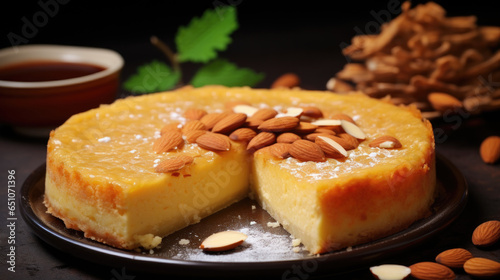 Savor the elegance of almond flan, a gourmet dessert delight.