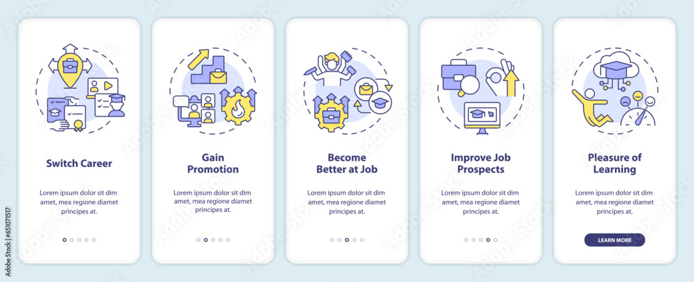 2D icons representing MOOC mobile app screen set. Walkthrough 3 steps colorful graphic instructions with thin line icons concept, UI, UX, GUI template. 2D icons representing MOOC mobile app screen set. Walkthrough 3 steps colorful graphic instructions with thin line icons concept, UI, UX, GUI template.