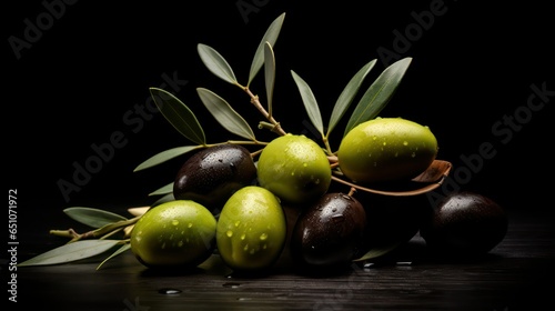 green olives on a black background