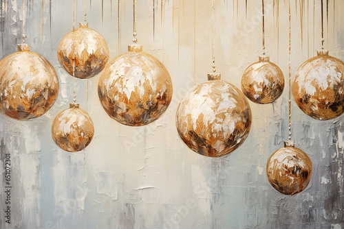 Golden christmas decoration, Painting of Christmas Ornaments, Festive Background