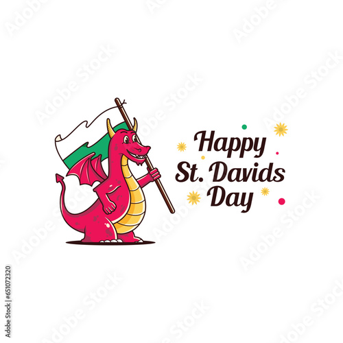 happy St. David's day - vector dragon illustration 
