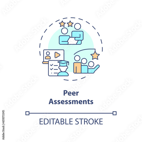 2D editable multicolor icon peer assessments concept, simple isolated vector, MOOC thin line illustration.