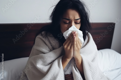 Indian woman is suffering from cold and sickness