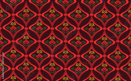 The pattern of beautiful floral motifs is seamless, neatly arranged without being continuous

