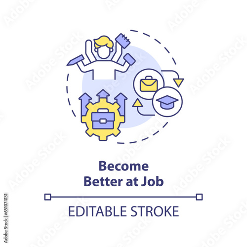 2D editable multicolor icon become better at job concept, simple isolated vector, MOOC thin line illustration.