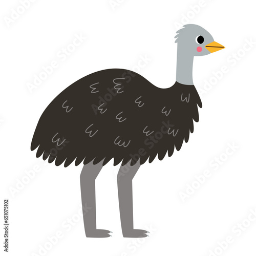 Vector picture of cute cartoon emu ostrich isolated on white background.