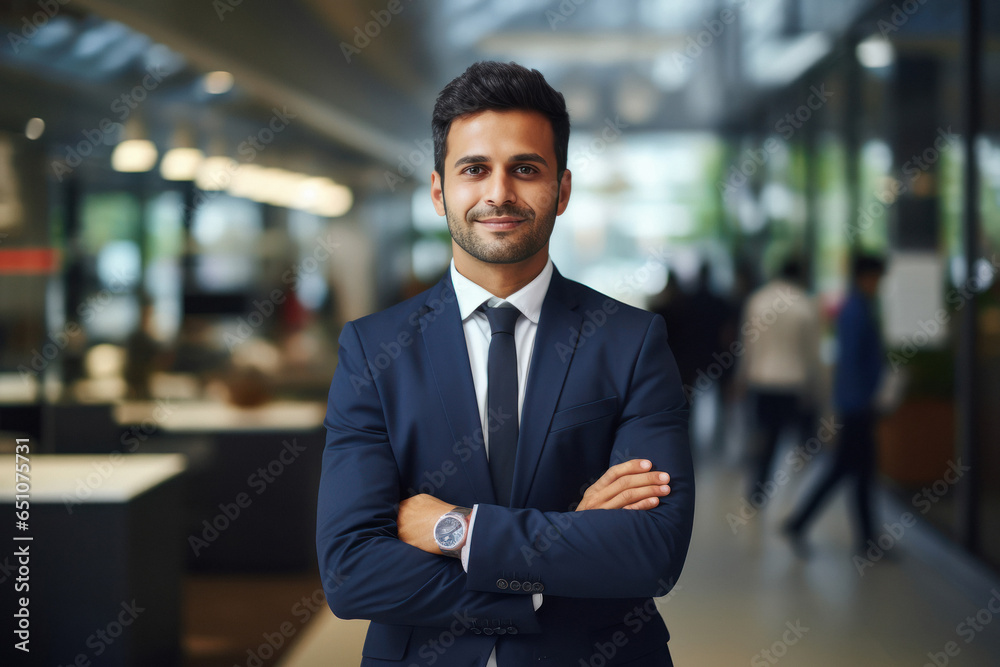 Young and confident businessman standing at office