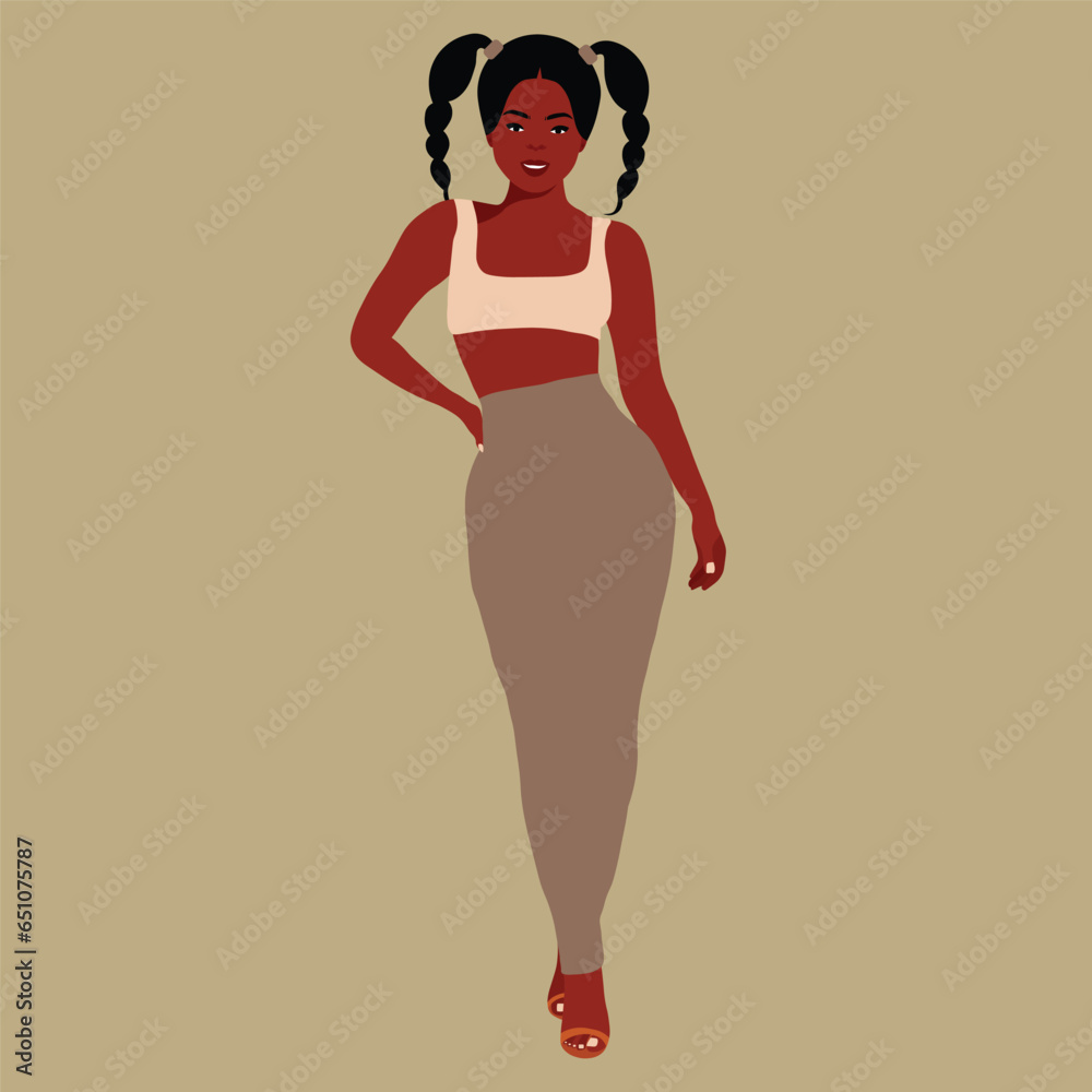Beautiful black woman in elegant art style vector Beautiful black woman in elegant art style vector