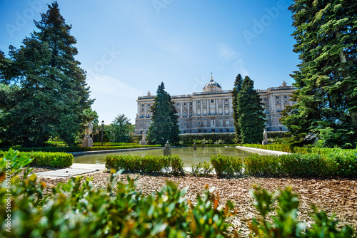 Panorama: garden The Royal Palace of Madrid or Palacio Real