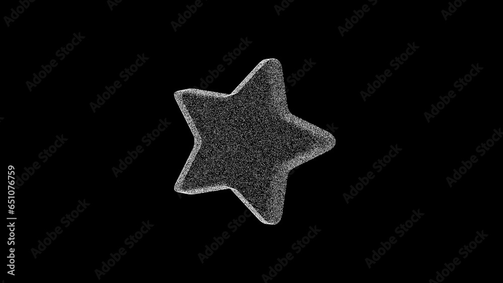 3D star on black background. Object consisting of white flickering particles. Science concept. Abstract bg for title, presentation. Screensaver. 3D animation. 3D star on black background. Object consisting of white flickering particles. Science concept. Abstract bg for title, presentation. Screensaver. 3D animation.