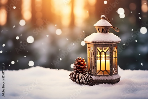 Christmas lantern in the snow © Zaleman