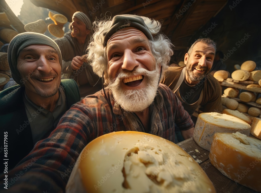 A group of cheese makers with cheese