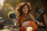 Young woman enjoying scooter riding.