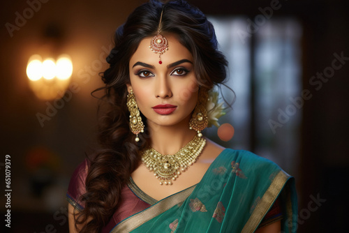 Young and beautiful indian woman in traditional sari photo