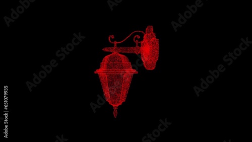 Street wall lamp 3D Wireframe Hologram in Motion. Nice 3D Rendering