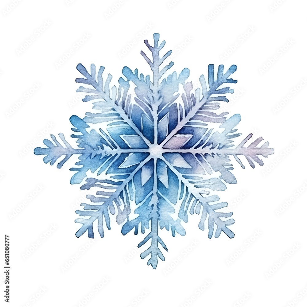 Watercolor snowflake, generative ai. Watercolor snowflake, generative ai.
