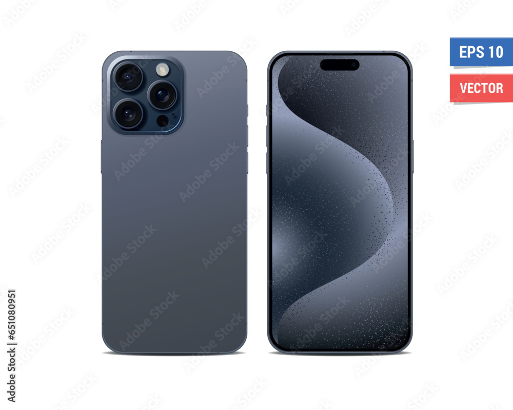 Realistic vector flat mock-up Apple iPhone 15 Pro Max with blank screen