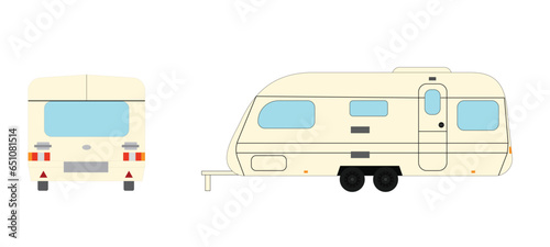 Camping Trailer Front and Side View. Life outdoors vector illustration