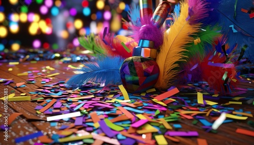 New Year's Party Decorations for a Vibrant Celebration, streamers, hats, confetti, celebration, vibrant colors