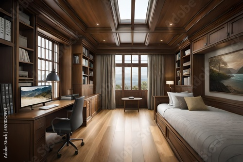 Modern guest room interior , wooden floor -  generated by AI © sajid